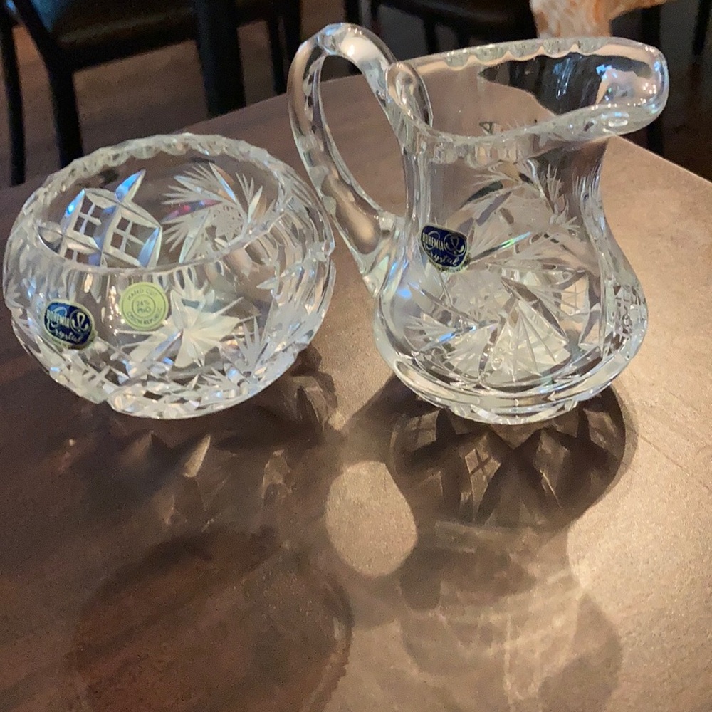 Bohemia Crystal hand cut new cream and sugar set